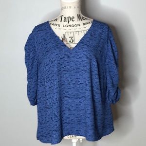 AVA & VIV Blue Blouse with Rouched Sleeve